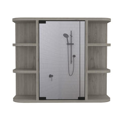 Record Medicine Cabinet, Six External Shelves Mirror, Three Internal Shelves -Light Gray
