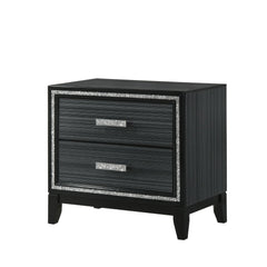 Contemporary Bedroom Furniture Black Finish Nightstand with Two Drawers Wooden 1pc Shimmering Silver Trim Accent