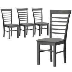 Wooden Dining Chairs Set of 4, Farmhouse Upholstered Kitchen Chairs with Rubber Wood Frame, Black and Gray