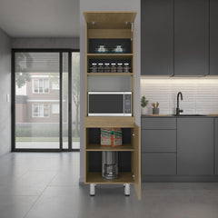 Aria Tall Freestanding Kitchen Pantry and Cabinet with Open Space for Microwaves or Coffee Station, One Superior Cabinet, One Low Storage Cabinet and Open Shelf