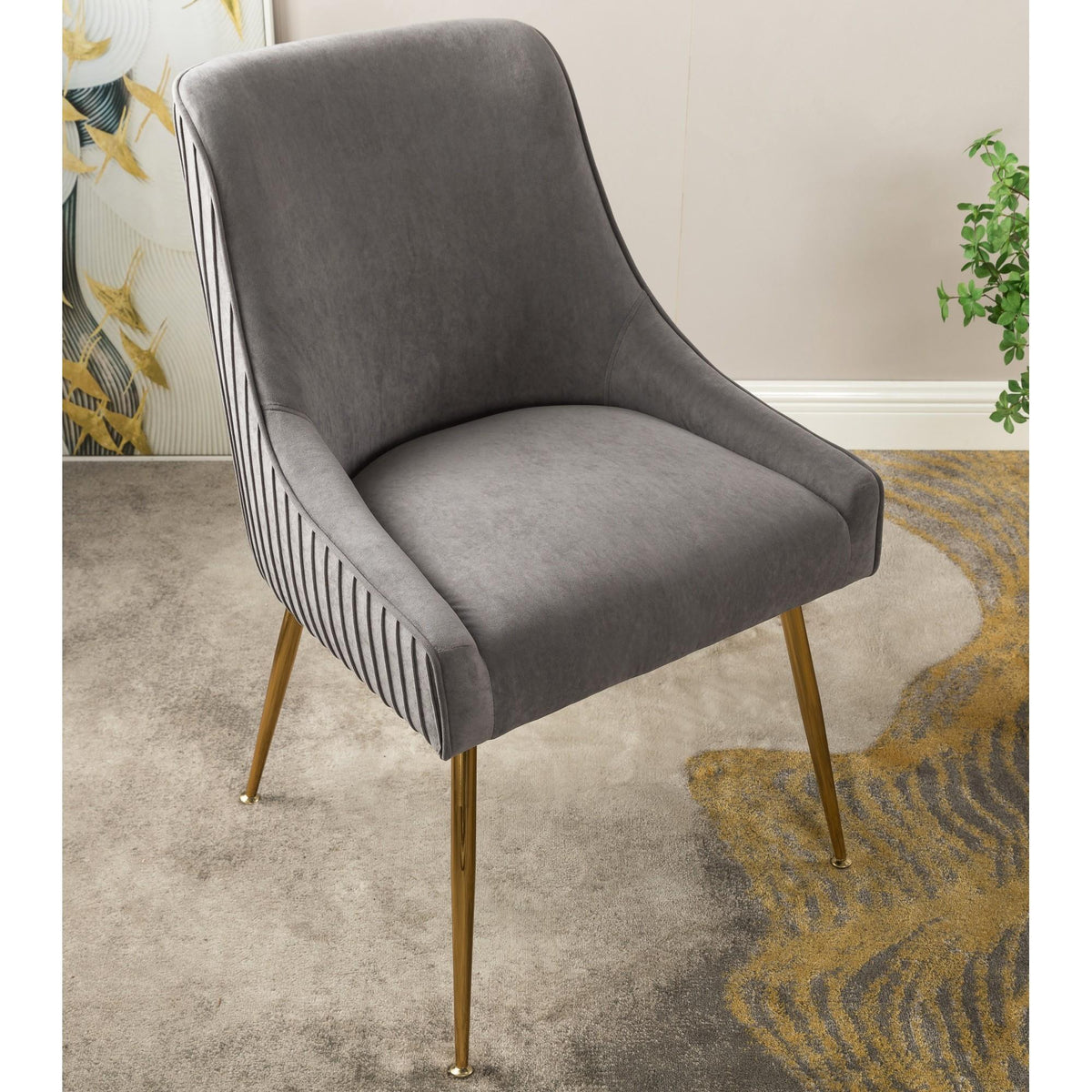 Velvet Dining Chair with Gold Legs, Modern Upholstered Accent Chair, Comfy Side Chair for Kitchen Living Room