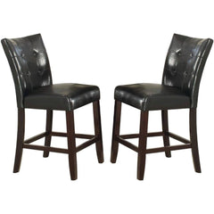 Modern Counter Height Chairs Black Faux Leather Tufted Set of 2 High Chairs Dining Seating