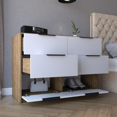 Lyra 4 Drawers Dresser, Superior Top -Pine / White
