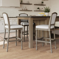 31" Weathered Gray Bar-Height Bar Stool with Gray Upholstered Seat and Back, 1PC