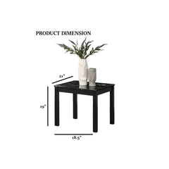 Contemporary Style 3pc Table Set 1x Coffee Table 2x End Table Faux Marble Top Wooden Legs Black Finish Primary Living Room