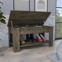 Aria Storage Table, One Extendable Table Shelf, Four Legs, Lower Shelf -Dark Brown