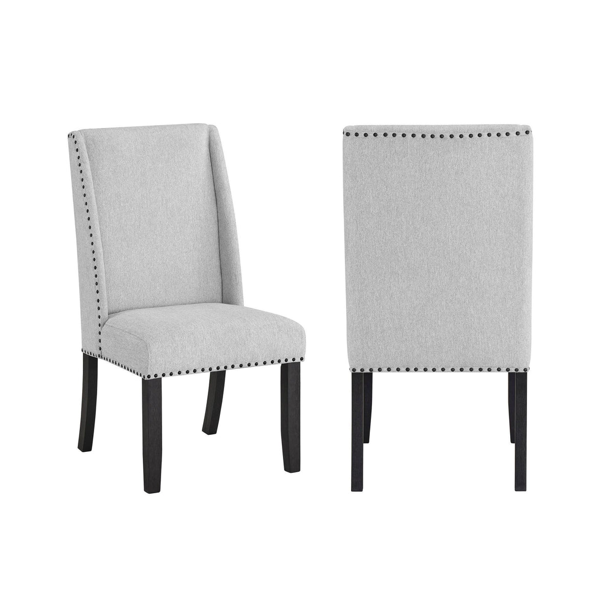 Orion Dining Side Chair Set of 2, Light Gray Cotton Polyester, Black Legs