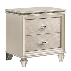 Nightstand with Textured 2 Drawers and Acrylic Legs, Pearl White