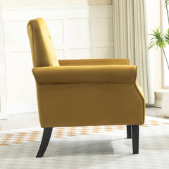 Mid-Century Modern Wingback Accent Chair, Upholstered Fabric Armchair with Sturdy Wood Legs, High-Back Padded Club Chair for Living Room Bedroom Office