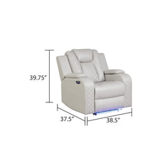 WALTZ LED & Power Recliner 3 PC Made With Faux Leather in Ice