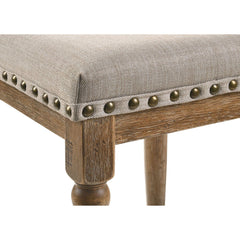 Set of 2pc Counter Height Stools Oak Finish Beige Fabric Seating Nailhead Trim Wooden Traditional Dining Room Furniture