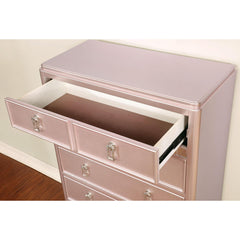 Contemporary Style Chest 1pc Mirror Trim Rose Gold Finish Bun Feet Felt Lined Top Drawers Bedroom Furniture