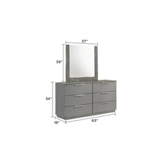 Sonata Dresser – Two-Tone High-Gloss Marble & Lacquer Finish with Spacious Drawers and Metal-Finished Legs- Gray (Includes Dresser Only)