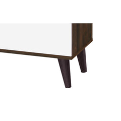 Tale TV Stand for TVs up to 63", with 2 Storage Shelves& 1 Cabinet, Modern Entertainment Centre for TV in Living Room in Walnut +White