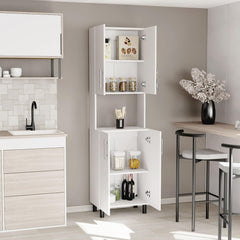 Andromache 76,8" Tall Two Double Door Cabinet Kitchen Pantry with Hutch and Five Shelves, Microwave Cabinet, Storage Cabinet, Kitchen Organization, Garage Cabinet, Kitchen
