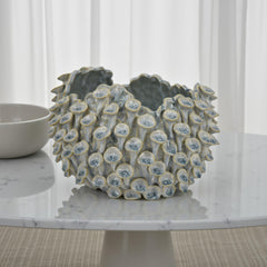 Tiara Decorative Bowl, Light Blue, Textured Coral Gray Ceramic, 11 Inch