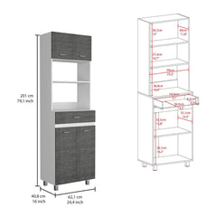 Nirvana Microwave Cabinet, Four Legs, One Drawer, Double Door, One Shelf -White / Smokey Oak