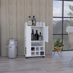 Fable Bar Cart with Cabinet, 6 Built-in Wine Rack and Casters