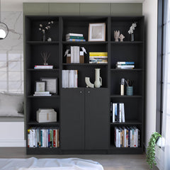Odyssey 3 Piece Home Bookcase set, 60" Wide with 13 Shelves and Two-Door Cabinet , Living Room Set Set Black