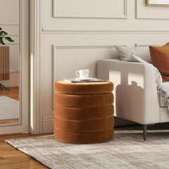 Tale 19" Oversized Round Storage Ottoman, Burnt Orange Performance Velvet