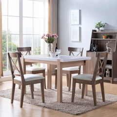 Dining Table Solid Wood Four Leg Posts Two Tone Color Thick Sturdy Hollow Core Construction Table Top
