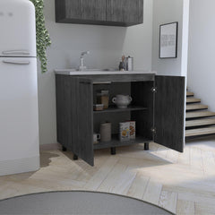 Pulsar 2 Utility Sink with Cabinet, Stainless Steel Countertop, Interior Shelf