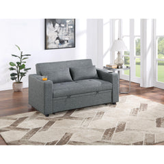 Contemporary Black Gray Sleeper Sofa Pillows Plush Tufted Seat 1pc Convertible Sofa w Cup Holder Polyfiber Couch Living Room Furniture