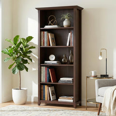 Atlas 30 inch Solid Wood 5 Shelf Bookcase in Russet Brown