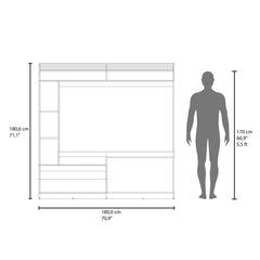 Hera 71" Wide Freestanding Entertainment Center, Tv Stand , 8 Shelves, Bookcase, Cabinet for Living Room , Home Office, Media Room Dark Walnut