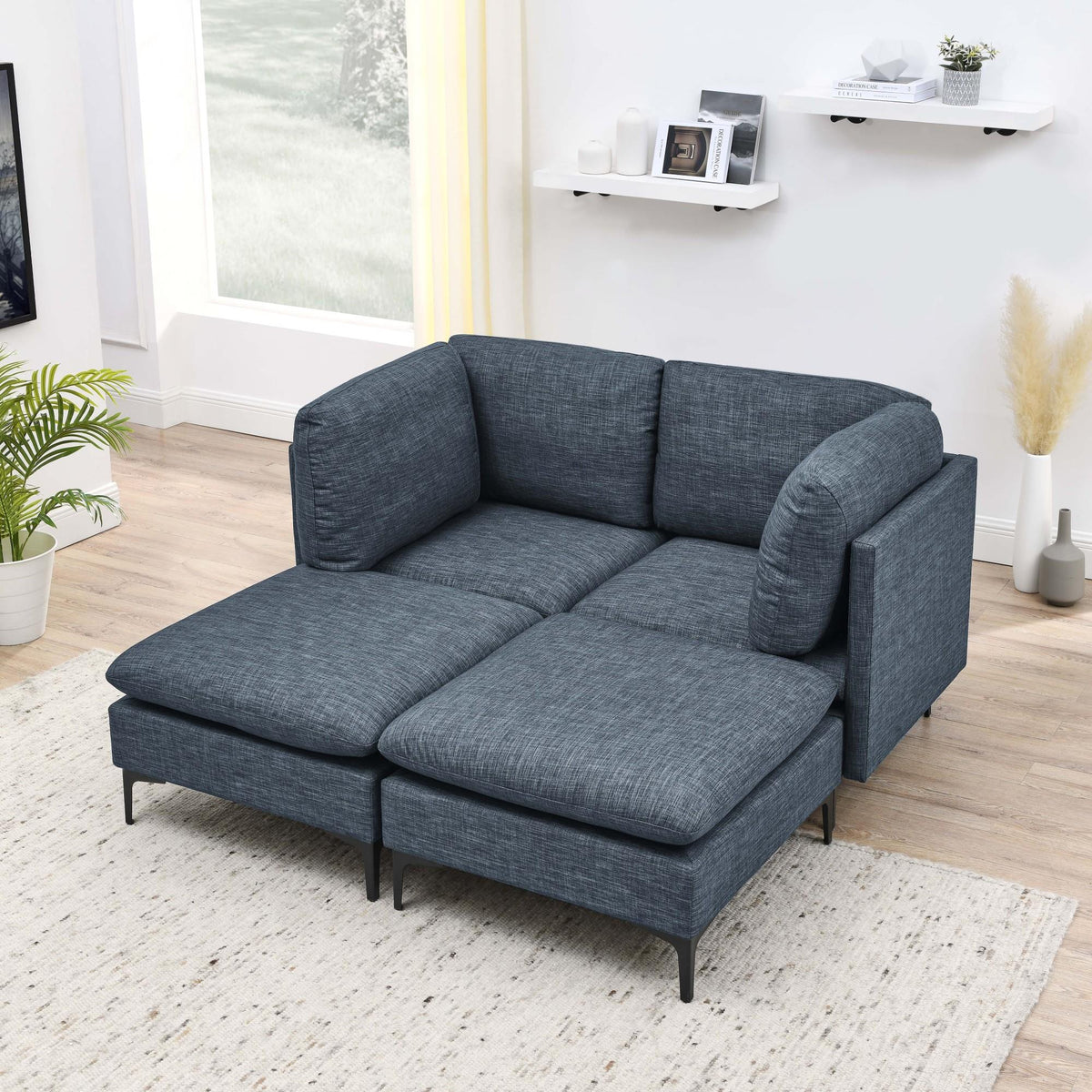 Linen Upholstered Modular Sectional with Metal Legs