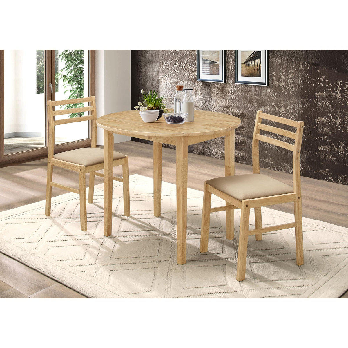 Natural and Tan 3-piece Dining Set with Drop Leaf