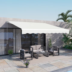 12' x 10' Electric Awning, Retractable Awning, UV Protection Sun Shade Shelter with Remote Controller and Manual Crank Handle for Deck, Balcony, Yard, Cream White
