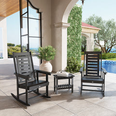 2 Pieces Outdoor Rocking Chairs, HDPE Patio Rockers with 28" High Back, Wide Armrests for Porch Backyard, Black