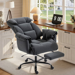 High Back Office Chair, Reclining Desk Chair with Footrest, High Resilience Foam, Rolling Wheels, Dark Gray
