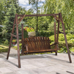 6.5' Outdoor Rustic Loveseat 2 Person Freestanding Solid Wood Natural Log Garden Swing, Brown