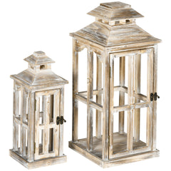 2 Pack 28"/20" Large Rustic Wooden Lantern Decorative, Indoor/Outdoor Lantern for Home Décor (No Glass), Natural