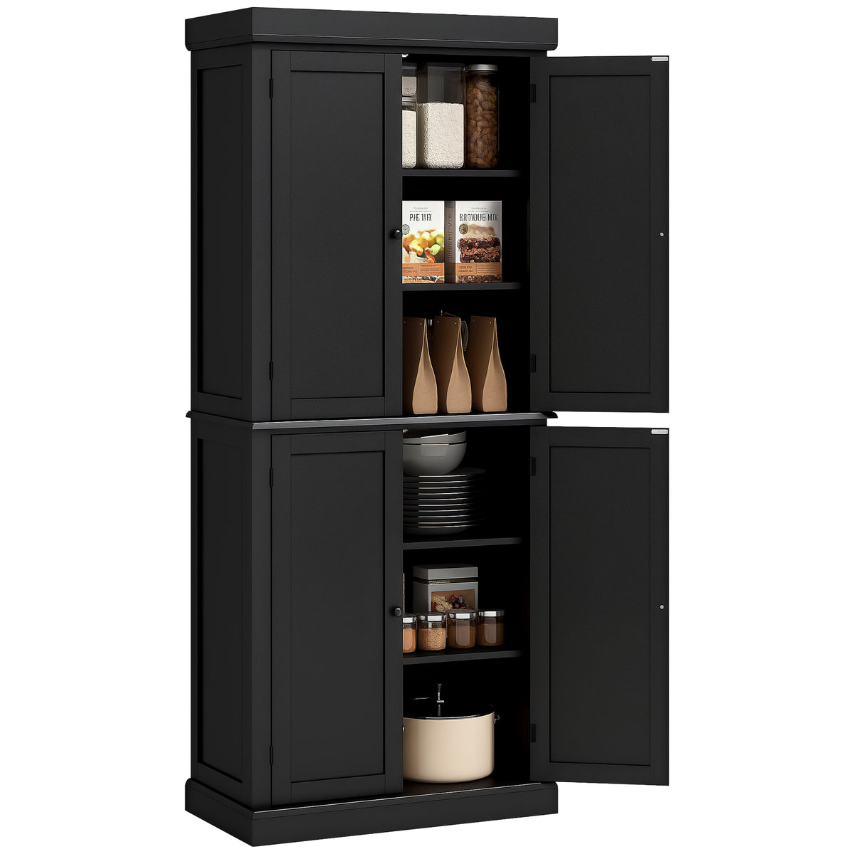 72" Kitchen Cabinet, Pantry Storage Cabinet with Doors and Shelves, Freestanding Food Pantry Cabinet, Black