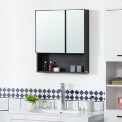 Wall-Mounted Medicine Cabinet, Bathroom Mirror Cabinet with Double Doors and Storage Shelves, Black