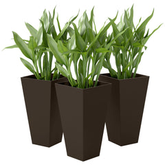 28" Tall Garden Plastic Flower Pot, Set of 3, Large Outdoor & Indoor, Brown