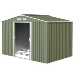 9' x 6' Outdoor Storage Shed, Garden Tool Metal Shed with Foundation Kit, Double Lockable Door, Air Vents and Sloping Roof, for Backyard, Patio, Lawn, Green