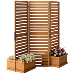 Wood Privacy Screen w/ 4 Planter Box, Raised Bed w/ 3 Panels & Drainage Holes