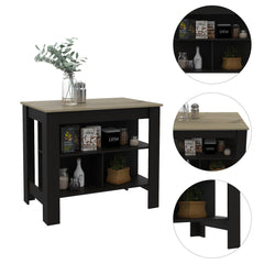 Astyanax Kitchen Island, Four Legs, Three Shelves -Black / Light Oak