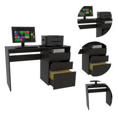 Chronicle Three Drawer Computer Desk, One Shelf -Black