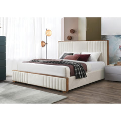 Gallery Beige Chenille & Walnut Finish Queen Bed