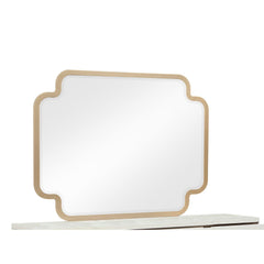 Cassandra Modern Bedroom Mirror in Beige with Sculpted Frame and Gold Accents (Dresser not included)