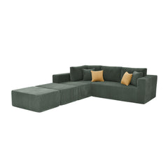 Full Compressed Corduroy Upholstered Sectional with 2 Moveable Ottoman - No Assembly Needed