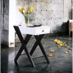 Gallery White and Black Accent Table with Built-in USB Port