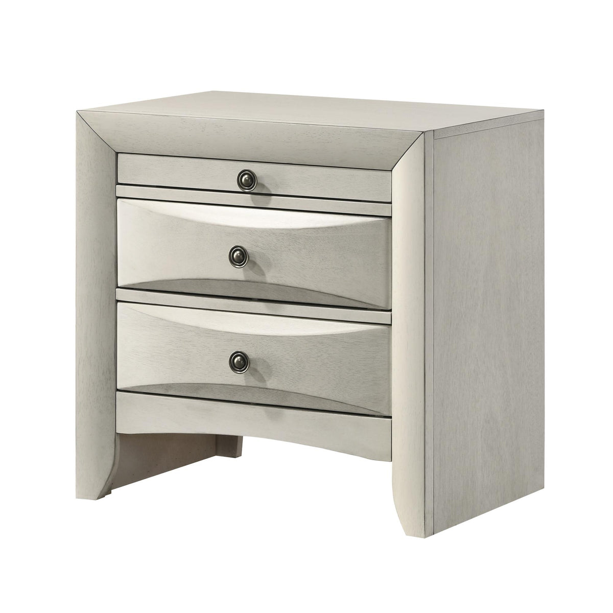 1pc Contemporary Neutral White Finish Curved Drawer Fronts Storage Drawers Nightstand Wooden