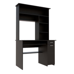 Clytemnestra 180 Hutch Desk, Multiple Shelves, Keyboard Tray, CPU anel, One Drawer -Black
