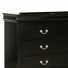 Crest Wide Dresser, 6 Drawers, Nickel Metal Handles, Black Solid Wood